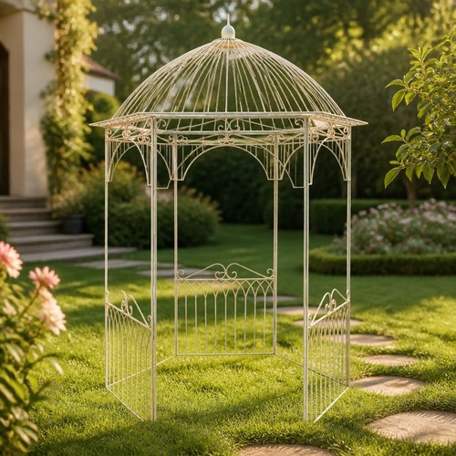 Cream garden gazebo metal - garden,