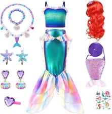Little Girls Mermaid Costume Princess Ariel Fancy Dress Wig Accessories Set