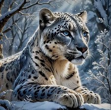 SNOW LEOPARD CROSS STITCH KIT 11 COUNT PRINTED AIDA SIZE 40 x 40CM
