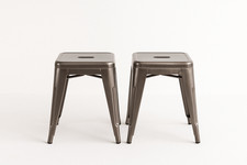 Set of 2 Tolix Style Gunmetal Low Stools - FREE DELIVERY
