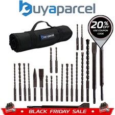 22 Piece SDS Plus Drill Bit Set Bullet Cold Flat Chisel Set Tool Roll Fit Dewalt