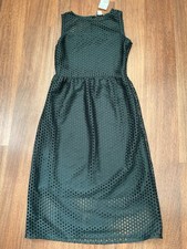 Women’s H&M Forest Dark Green Sleeveless Holes Lace Dress Side Zip Size M BNWT