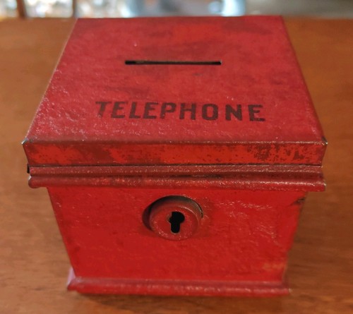 Vintage red telephone - red, tin