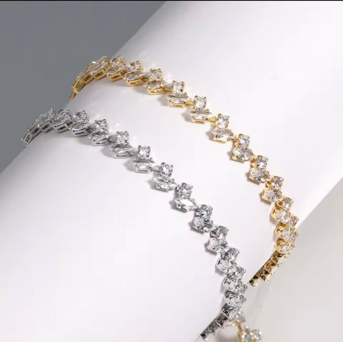 18k leaf tennis bracelet - gf,