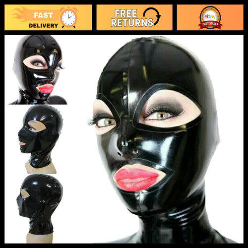 Full face black latex hood - full,
