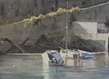 Signed Framed Watercolour Painting Boats Newlyn Harbour Cornwall Richard Horner