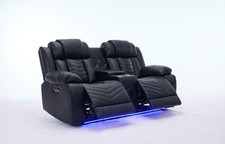 Zeus Leather Electric Recliner Sofa 2 Seater - Cup Holders/Bluetooth/USB/LED