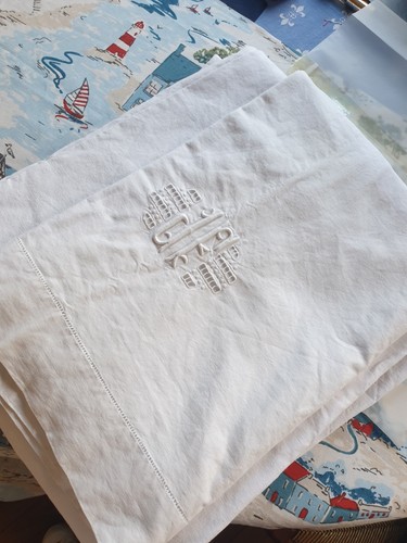 Vintage french linen top sheet - french,