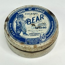 Vintage House of Laurila BEAR Grease Leather Shoe Tin Can Advertising Detroit