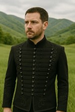 Napoleonic All Black hussars jacket Military uniform Tunic Jimi Hendrix jacket