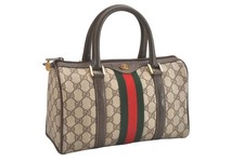 Authentic GUCCI Web Sherry Line Hand Boston Bag GG PVC Leather Brown 2501N