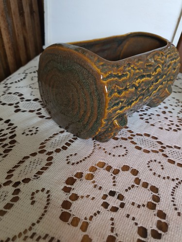 Vintage pottery log planter - pottery,