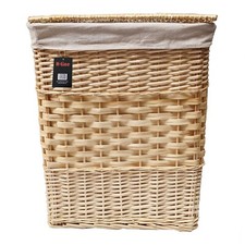 Wicker Laundry Basket With Lining & Lid Bathroom Washing Storage Hamper Bin