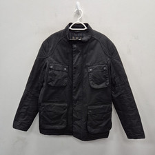 Barbour Men Crank Wax Waterproof Black Country Biker Quilted Jacket Coat Size XL