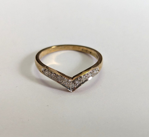 9ct gold ring diamond wishbone - ring,