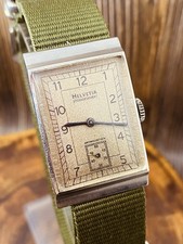 Mens Vintage HELVETIA 17 Jewels Swiss Made Mechanical Tank Watch #7947