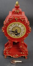 Alexander Taron Minature Mantel Clock Red 7" West Germany No 530 W/Key Working