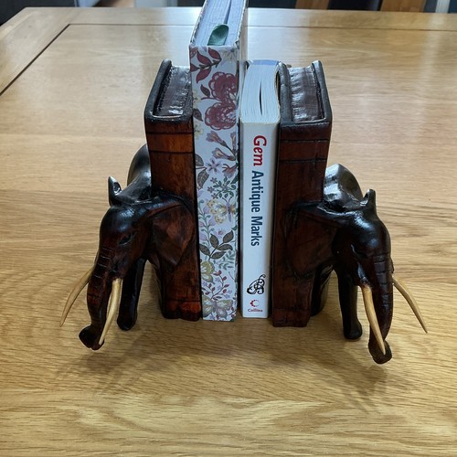 Pair carved wooden elephant - carved,