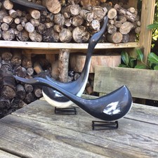 Vintage Decorative Wooden Bird Ornaments With Metal Feet - Possibly Geese