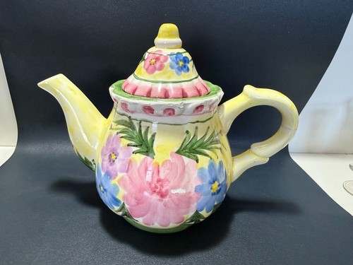 Teapot floral ceramic yellow - ceramic,