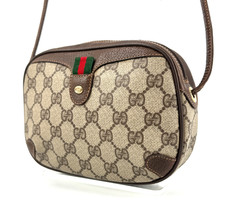 Vintage GUCCI Crossbody Bag Sherry PVC Leather Brown Shoulder Purse Authentic