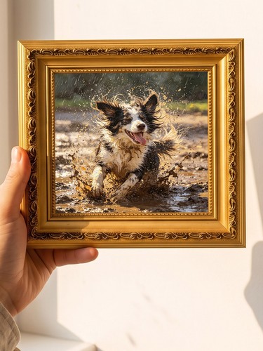 Playful border collie - collie, mud