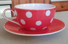 WHITTARD OF CHELSEA HAND PAINTED RED & WHITE POLKA DOT CUP & RED & WHITE SAUCER