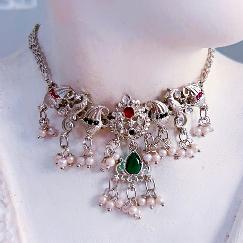 Silver tone statement choker - silver,
