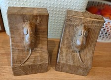 Original Robert  Mouseman  Thompson Pair of Adzed Oak Bookends ( Critter )