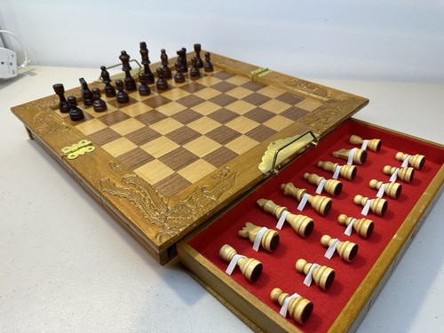 Vintage carved wooden portable - wooden,