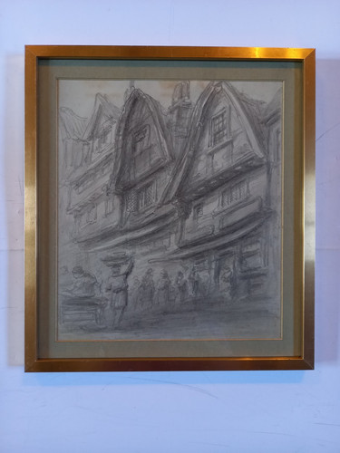 Framed pencil sketch - , of