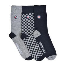 Lambretta Mens Checker 3 Pack Casual Everyday Crew Socks Scooter - Grey/Navy