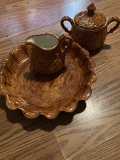 Emile Henry fluted stoneware pie dish, sugar and creamer ‘dessert set’ 