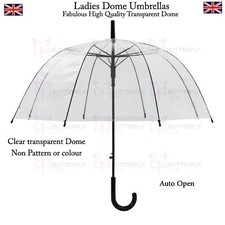 Ladies Birdcage Umbrella Strong Walking Length Clear Dome Rain Brolly