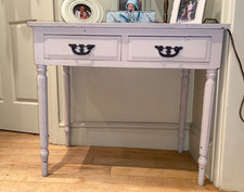 Vintage Leather Top Library Table Side Console Drawers Green Gold Antique Style