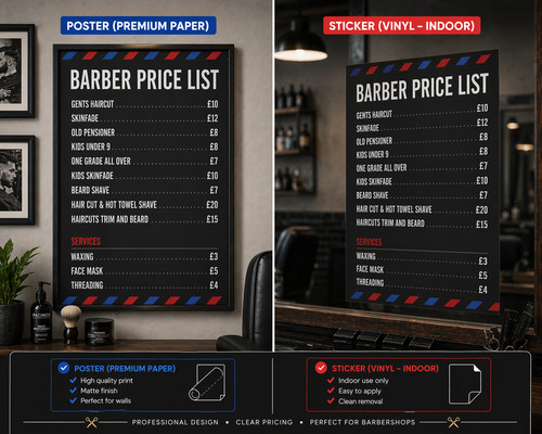 Barber shop price rate list - barber,