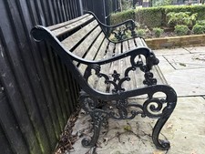 Elegant Vintage French Cast Iron & Teak Garden Bench with Lion Head arms