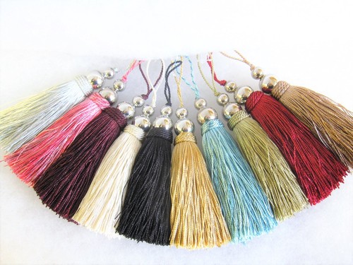 Silver orbs key tassel - tassel, 10cm
