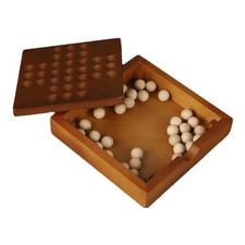 Wooden Solitaire Board Game and 33 Marbles Chess Marbles Game Board Tabletop