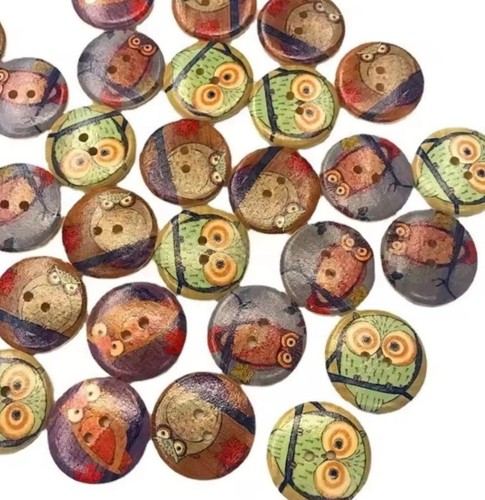 Assorted wood owl buttons - 6,