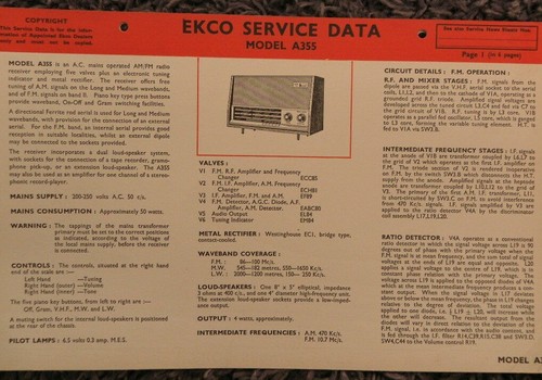 Ekco model a355 5 - model,