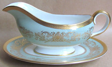 AYNSLEY CHINA IMPERIAL NILE GREEN GRAVY BOAT & UNDERPLATE - MINT (10974)
