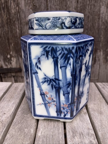 Hexagonal lidded ginger jar - ginger,