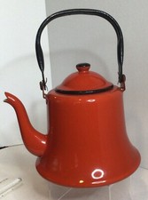 Vintage MCM Oto Red Baked Enamel Tea Kettle with Black Handle Tea Pot Japan