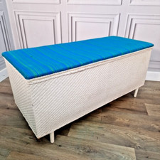 Vintage Wicker Blanket Box - Retro Mid Century Trunk Storage Woven Ottoman Linen