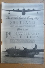 6/1945 PUB DE HAVILLAND PROPELLER SHORT SHETLAND FLYING BOAT ORIGINAL AD