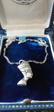 Vintage Egyptian Sterling Silver Nefertiti Queen Egypt Pendant & Chain - 1980`s