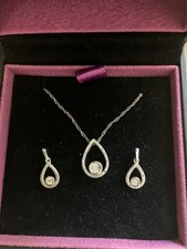 H.Samuel Stirling Silver And Cut Diamond Necklace And Earrings