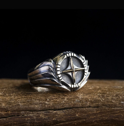 Retro silver tone mens ring - tone,