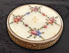 Antique European Guilloche Enamel Powder Compact Double Sided Enamel
